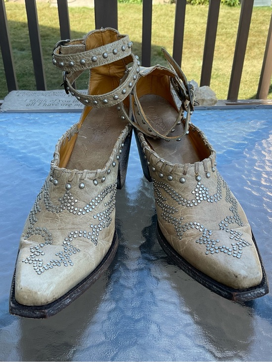 Old Gringo Shoes - Beige Studded Leather Pointed-Toe Ankle-Strap Heels By Old Gringo